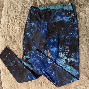 Oiselle Blue and Black Galaxy Leggings